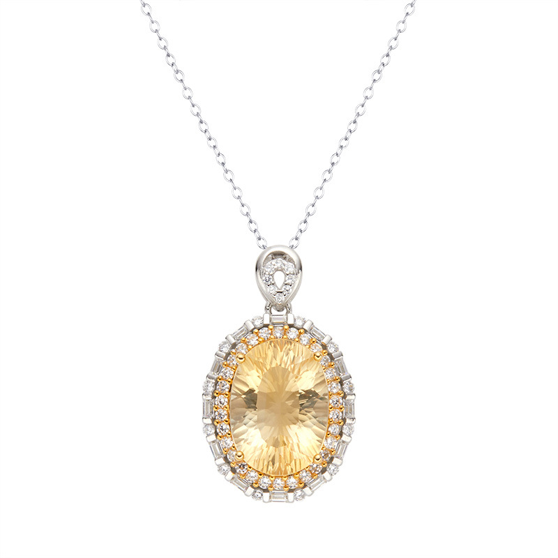 S925 Sterling Silver Natural Amethyst and Citrine Pendant